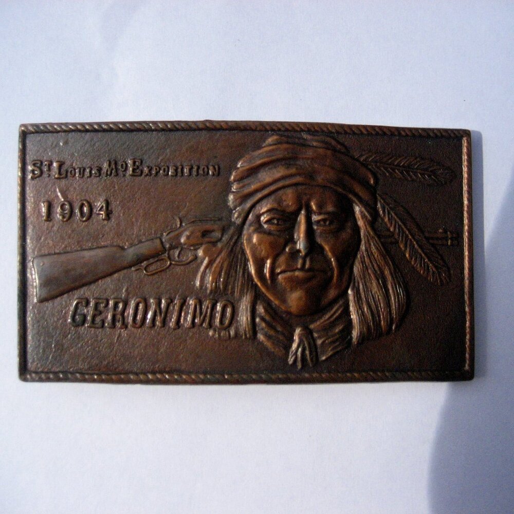 ST LOUIS Mo. EXPOSTION 1904 BRASS BELT BUCKLE GERONIMO